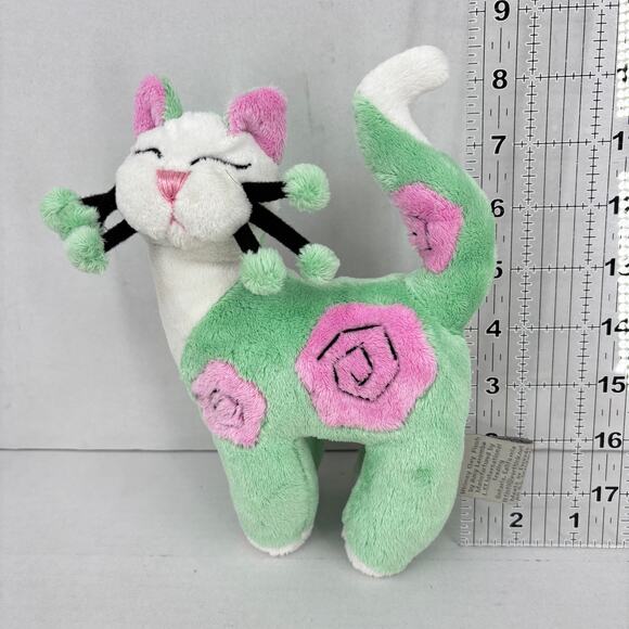 Whimsy Clay Cat Plush Green Pink Flowers Amy Lacombe Lil Flora 8.5 Inch - Picture 7 of 9